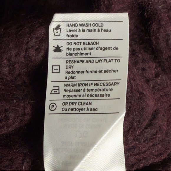 New Vince Burgundy Aran Cable Knit Mock Neck Alpaca Blend Sweater Size L - Picture 9 of 14